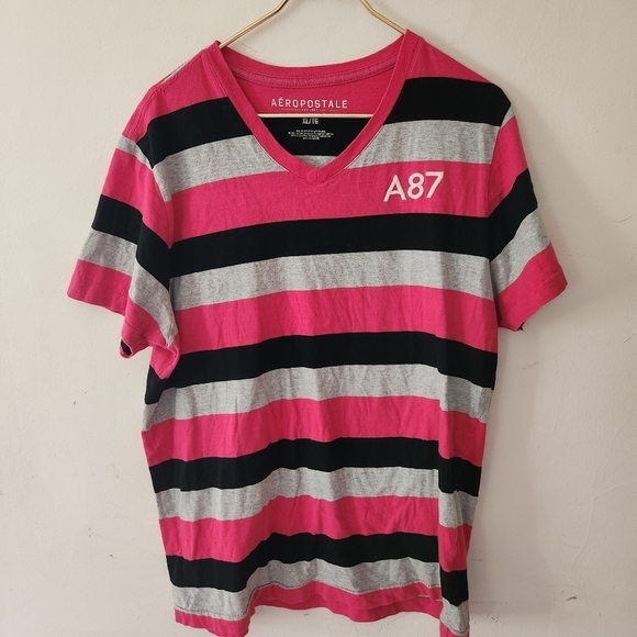 Aeropostale Pink Stripe Tee TShirt‎ Men's Size XL - Picture 1 of 4